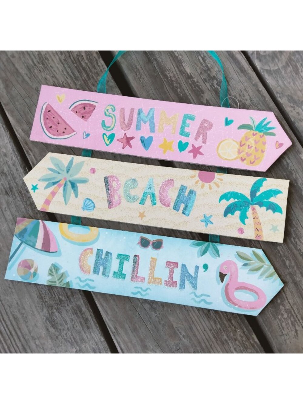 Summer Beach Chillin Wooden Arrow Sign Tropical Beachy Cottage Flamingo Pool Toy